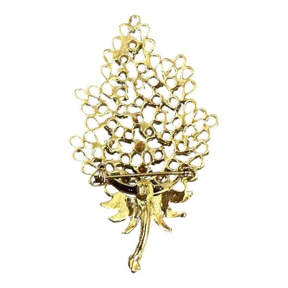 Vintage brooch single leaf amber rhinestones. Pin back, good toned, amazing - Picture 6 of 12